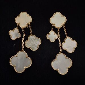 Clover 4 motifs mother of pearl Stud Earrings 925 silver 18k yellow gold plated